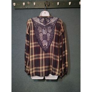 Angie, loose fit flowy plaid backless top medium
